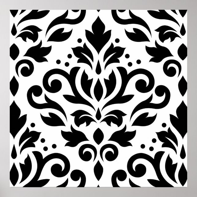 Scroll Damask Large Design Black on White Poster (Front)
