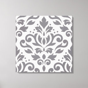 Scroll Damask Large Design Grey on Cream Canvas Print