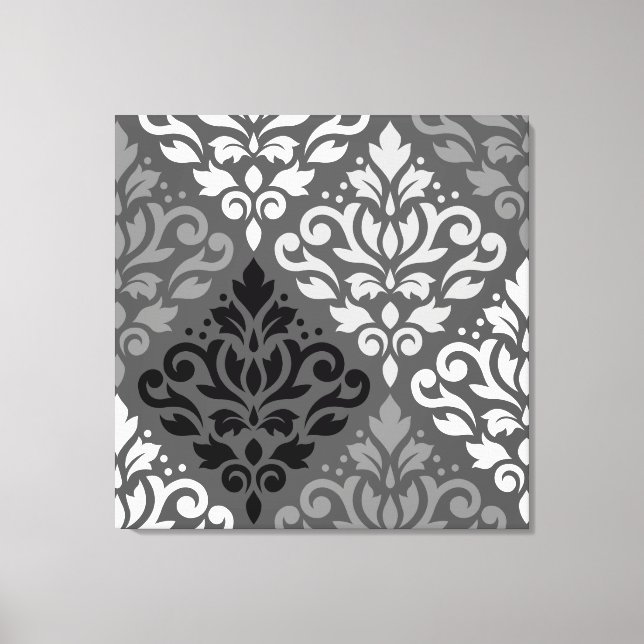 Scroll Damask Large Off-Set Ptn BW & Greys Canvas Print (Front)