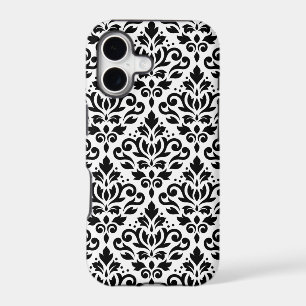 Scroll Damask Large Pattern Black on White