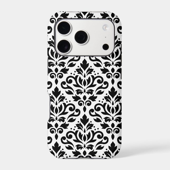 Scroll Damask Large Pattern Black on White (Verso)
