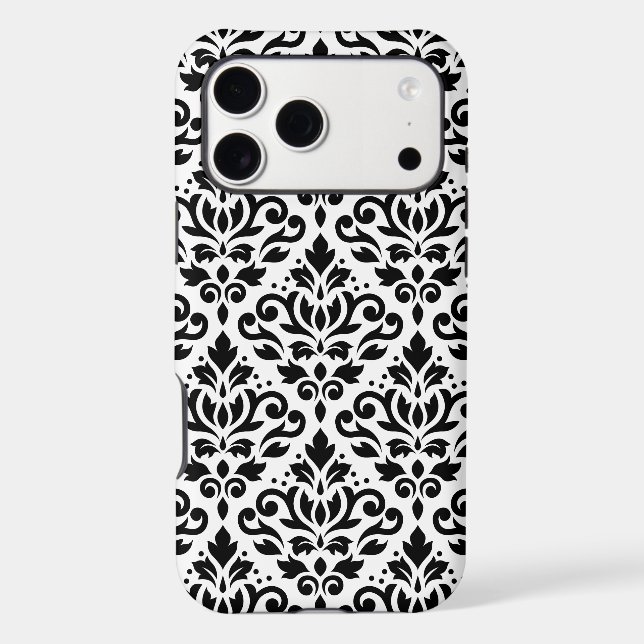 Scroll Damask Large Pattern Black on White (Verso)