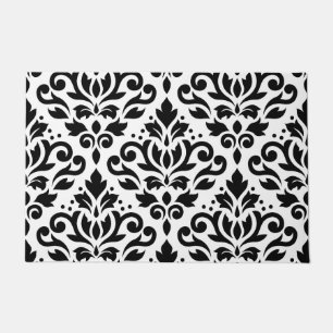 Scroll Damask Large Pattern Black on White Doormat