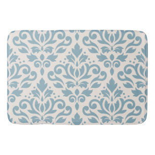 Scroll Damask Large Pattern Blue on Cream Bath Mat