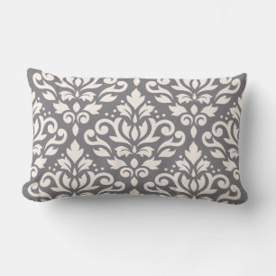 Scroll Damask Large Pattern Cream on Grey Lumbar Pillow