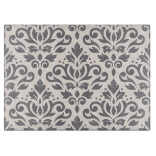 Scroll Damask Large Pattern Grey on Cream Cutting Board