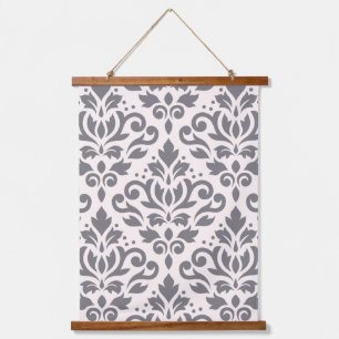 Scroll Damask Large Pattern Grey on Cream Hanging Tapestry