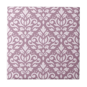 Scroll Damask Large Pattern Pink on Mauve Tile