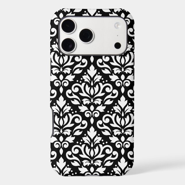Scroll Damask Large Pattern White on Black (Verso)