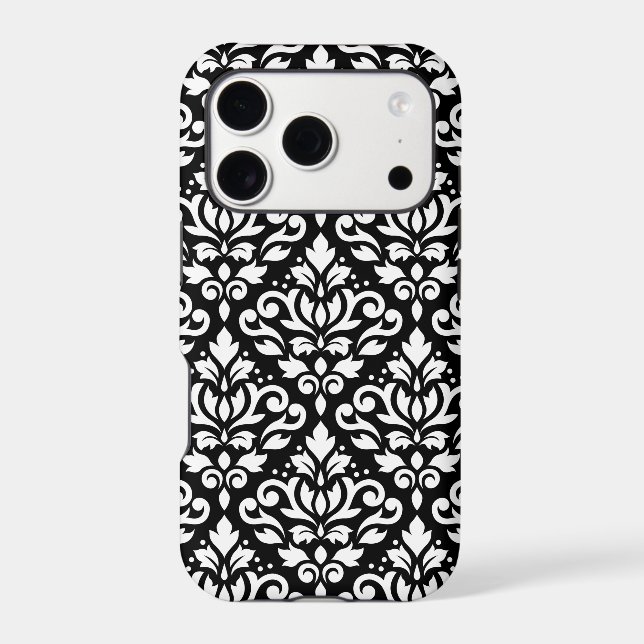 Scroll Damask Large Pattern White on Black (Verso)