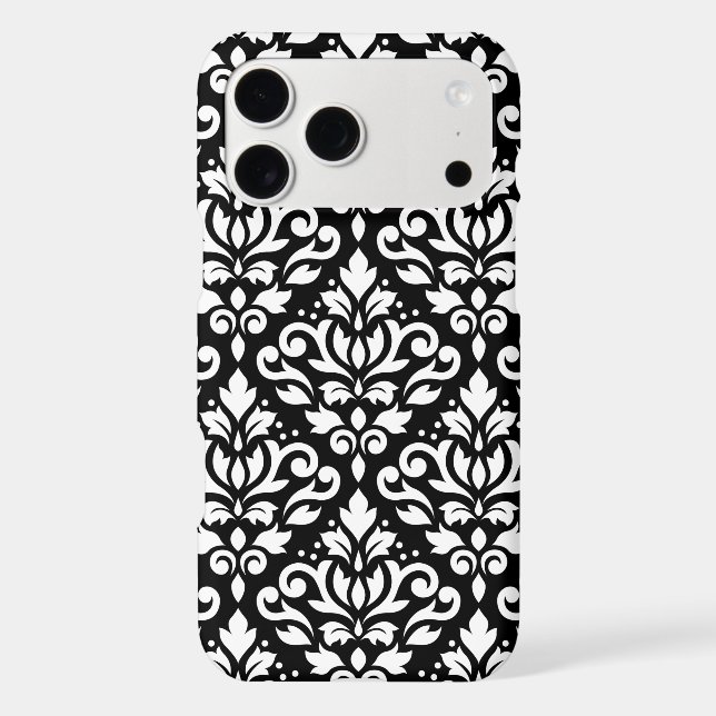 Scroll Damask Large Pattern White on Black (Verso)