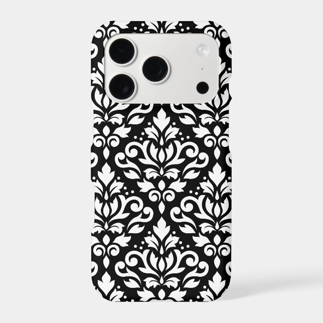 Scroll Damask Large Pattern White on Black (Verso)
