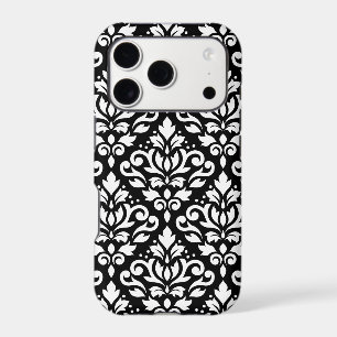 Scroll Damask Large Pattern White on Black