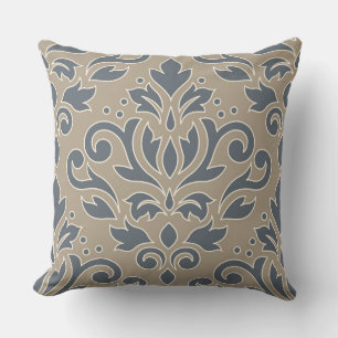 Scroll Damask Lg Design Cream Line Blue Sand Throw Pillow