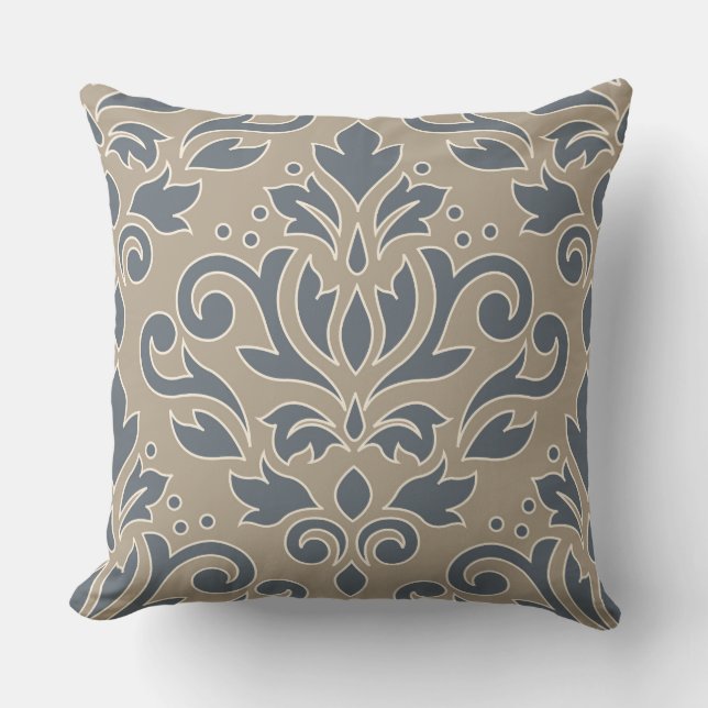 Scroll Damask Lg Design Cream Line Blue Sand Throw Pillow (Front)