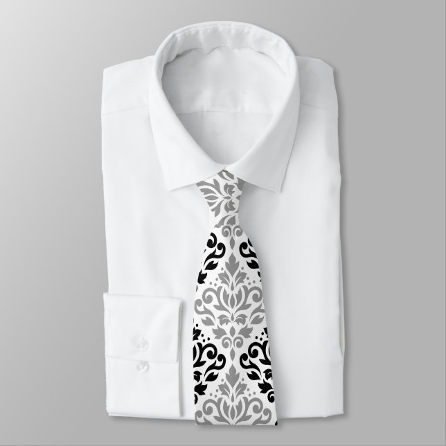 Scroll Damask Lg Pattern Black Grey White Tie (Tied)