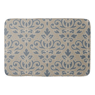 Scroll Damask Lg Pattern Cream Line Blue Sand Bath Mat