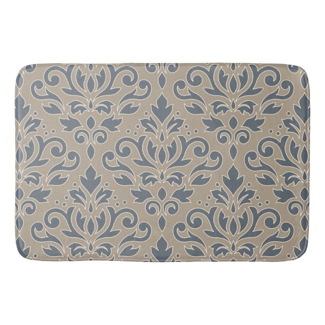 Scroll Damask Lg Pattern Cream Line Blue Sand Bath Mat (Front)