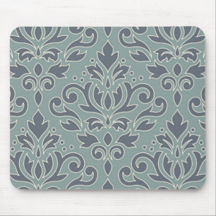 Scroll Damask Lg Pattern (outline) Cream Blue Teal Mouse Pad