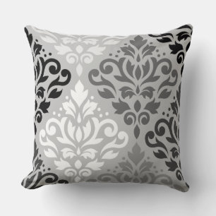 Scroll Damask Lg Ptn Art BW & Greys Throw Pillow