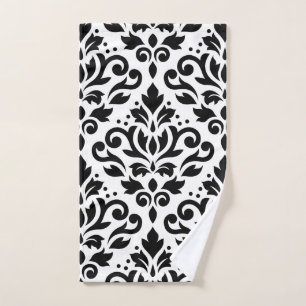 Scroll Damask Lg Ptn Black on White Hand Towel