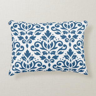 Scroll Damask Lg Ptn Dk Blue on White Decorative Pillow