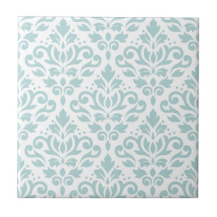 Scroll Damask Lg Ptn Duck Egg Blue (B) on White Tile