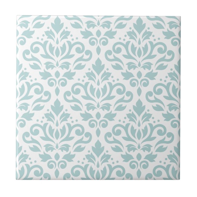 Scroll Damask Lg Ptn Duck Egg Blue (B) on White Tile (Front)