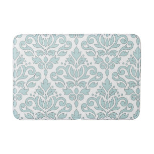 Scroll Damask Lg Ptn Grey Line Duck Egg Blue Wt Bath Mat