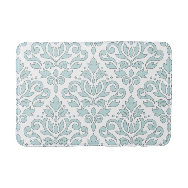 Scroll Damask Lg Ptn Grey Line Duck Egg Blue Wt Bath Mat (Front)