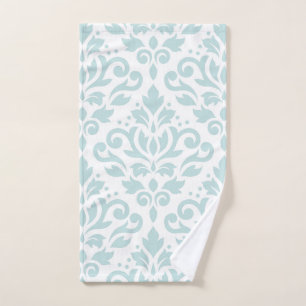 Scroll Damask Lg Ptn Lt Duck Egg Blue on White Hand Towel