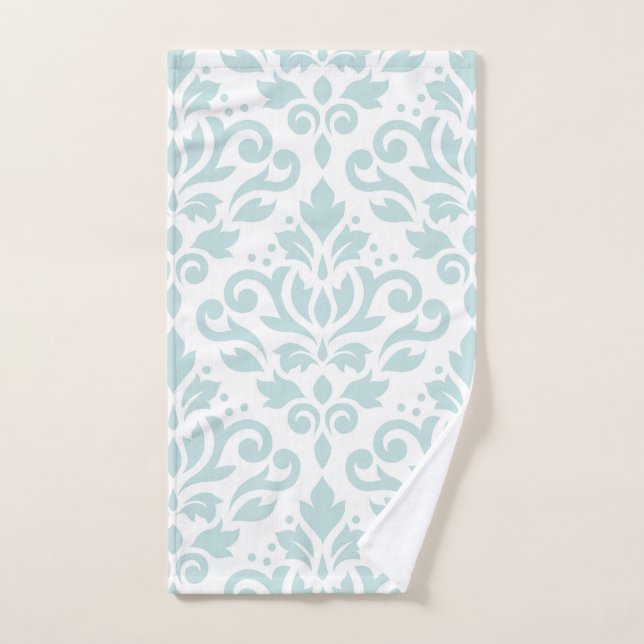 Scroll Damask Lg Ptn Lt Duck Egg Blue on White Hand Towel (Hand Towel)