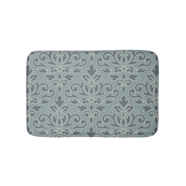 Scroll Damask Lg Ptn (outline) Cream Blues Teal Bath Mat (Front)