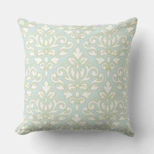 Scroll Damask Lg Ptn (outline) Wt Gld Lt Teal Throw Pillow
