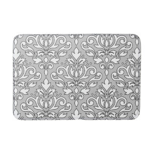 Scroll Damask Lg Ptn White (Black line) Grey Bath Mat
