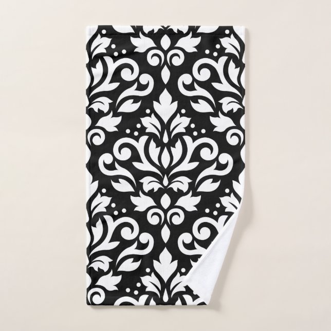 Scroll Damask Lg Ptn White on Black Hand Towel (Hand Towel)