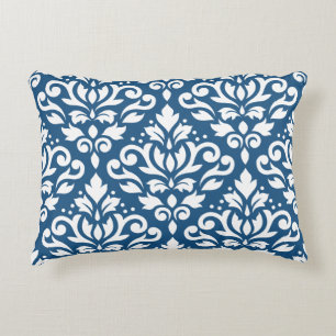Scroll Damask Lg Ptn White on Dk Blue Accent Pillow