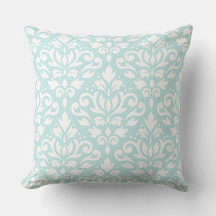 Scroll Damask Lg Ptn White on Duck Egg Blue Throw Pillow