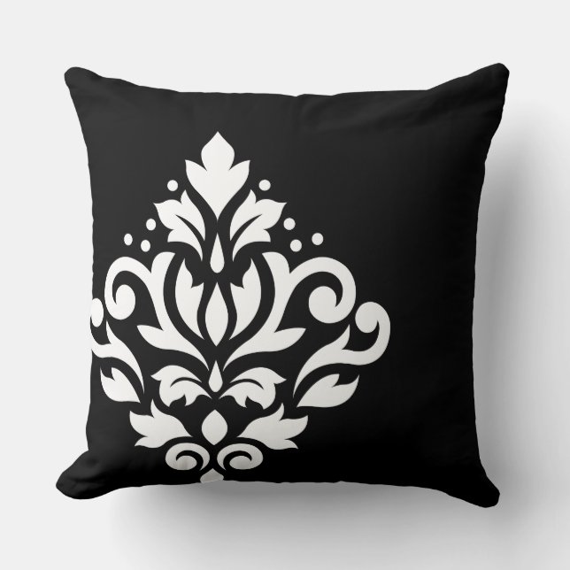 Scroll Damask Off-set I (2Way) Black & White Throw Pillow (Front)