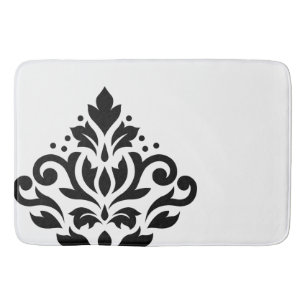 Scroll Damask Off-set I Black on White Bath Mat