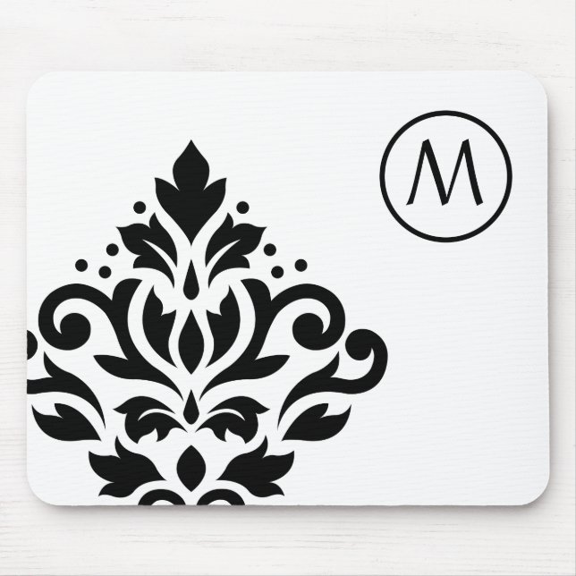 Scroll Damask Off-set I (Initial) BW Mouse Pad (Front)