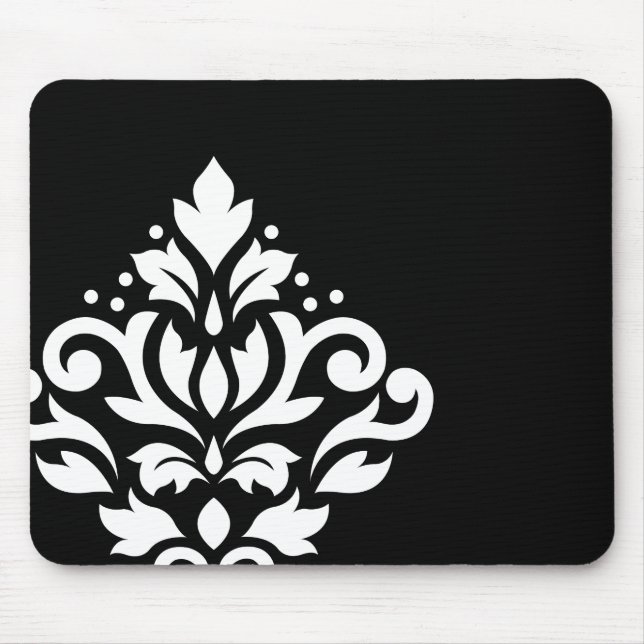 Scroll Damask Off-set I White on Black Mouse Pad (Front)