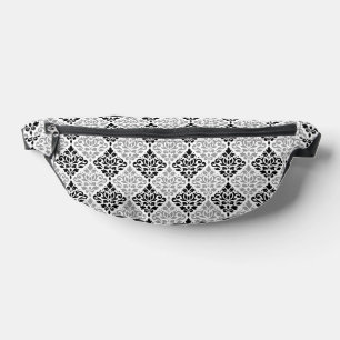 Scroll Damask Pattern Black Grey White Fanny Pack