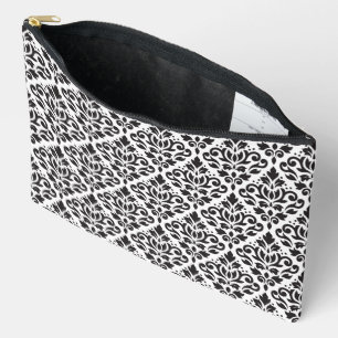 Scroll Damask Pattern Black on White Accessory Pouch