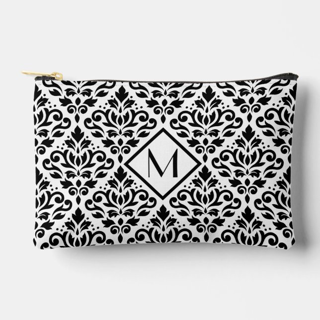 Scroll Damask Pattern BW (Personalized) Accessory Pouch (Front)