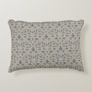 Scroll Damask Pattern Cream Line Blue Sand Accent Pillow