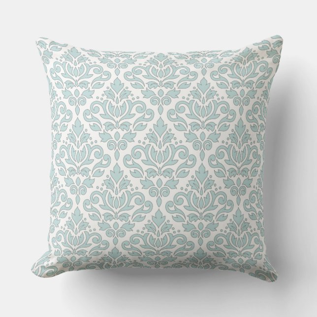 Scroll Damask Pattern Grey Line Duck Egg Blue Wt Throw Pillow (Front)