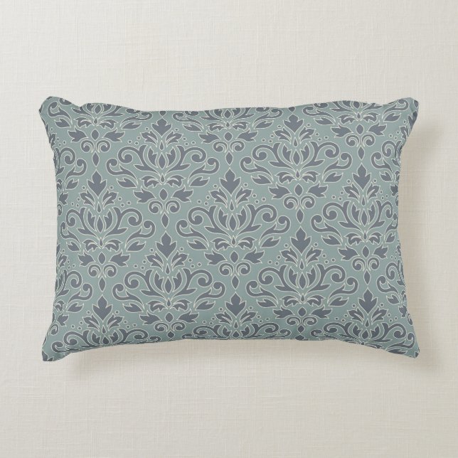 Scroll Damask Pattern (outline) Cream Blue Teal Accent Pillow (Front)