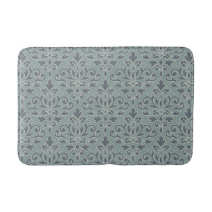 Scroll Damask Pattern (outline) Cream Blues Teal Bath Mat