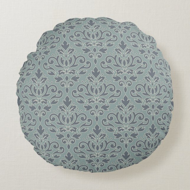 Scroll Damask Pattern (outline) Cream Blues Teal Round Pillow (Front)